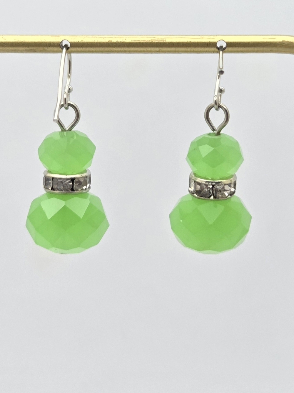 Lime Green Faceted Glass Crystal Drop Earrings Rhinestone Rondelle
